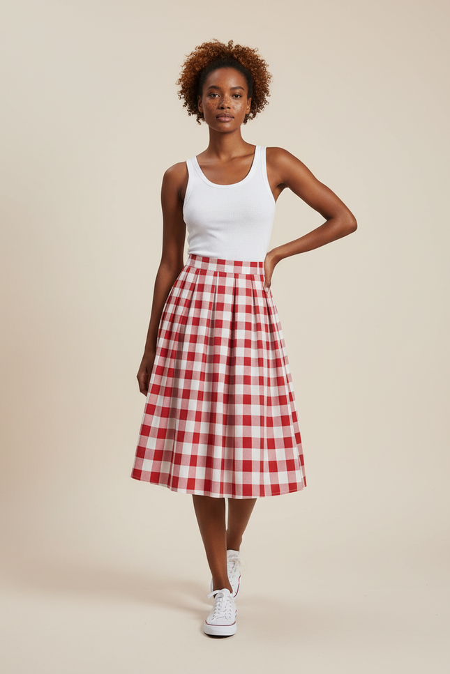 Jupe Plissée Rouge Carreaux Rétro