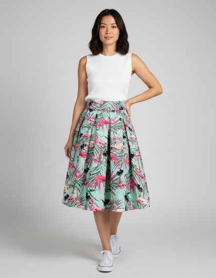 Jupe Plissée Motif Flamant Tropical Fluide
