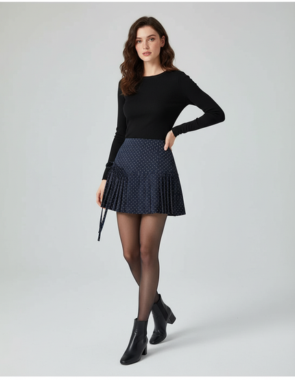 Jupe Plissée Bleu Marine À Pois Chic