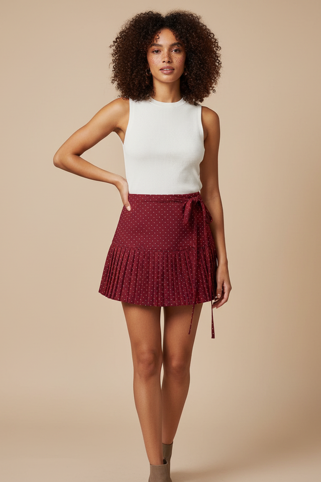Jupe Plissée portefeuille Bordeaux chic