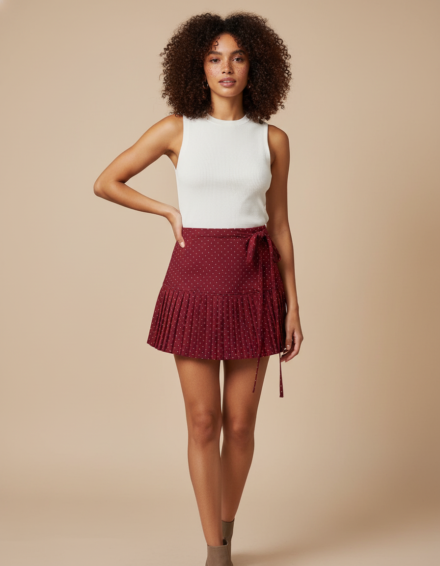 Jupe Plissée portefeuille Bordeaux chic