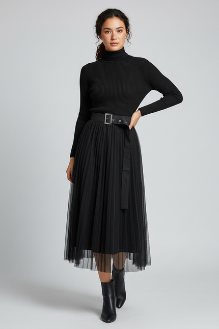 jupe plissée noire transparente