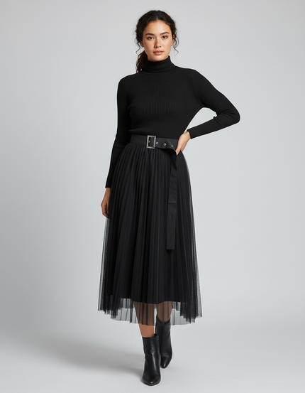 jupe plissée noire transparente