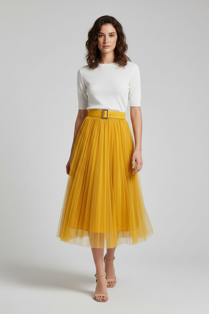 jupe plissée jaune