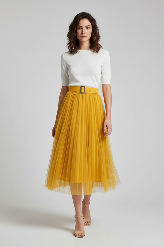 jupe plissée jaune