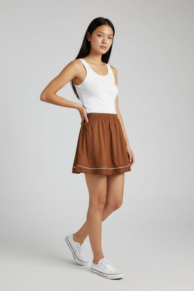 Jupe Plissée Marron Courte Décontractée