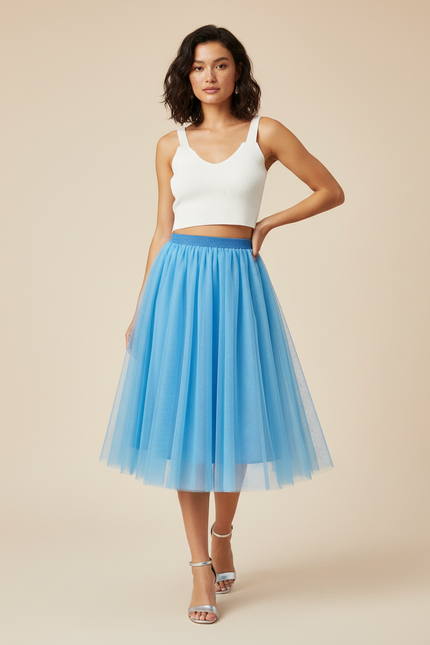 Jupe Plissée bleu ciel tulle fluide