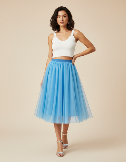 Jupe Plissée bleu ciel tulle fluide