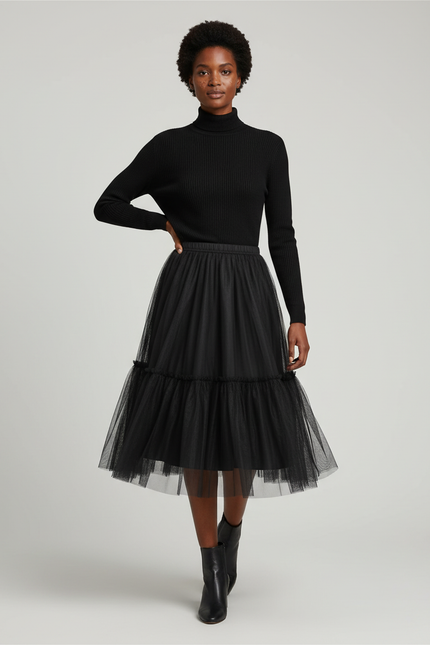 Jupe Plissée noire tulle élégante