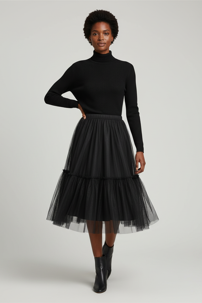Jupe Plissée noire tulle élégante