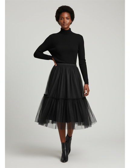 Jupe Plissée noire tulle élégante