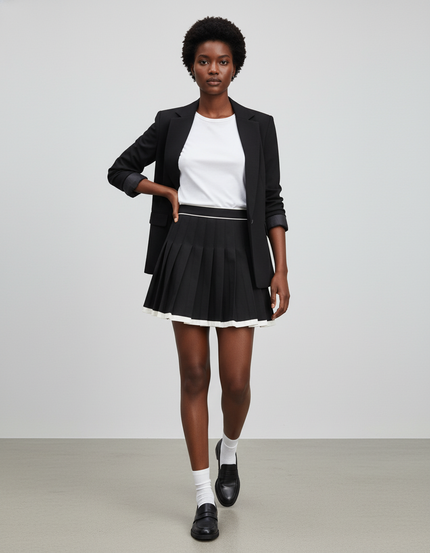 Jupe Plissée noire bord blanc chic