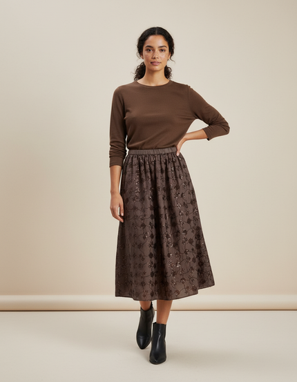 Jupe Plissée florale sequins élégante