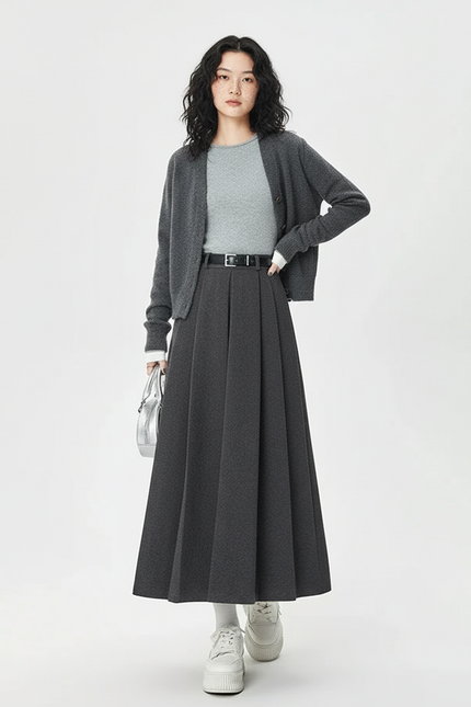 Jupe Plissée Laine Gris Anthracite Chic