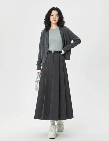 Jupe Plissée Laine Gris Anthracite Chic