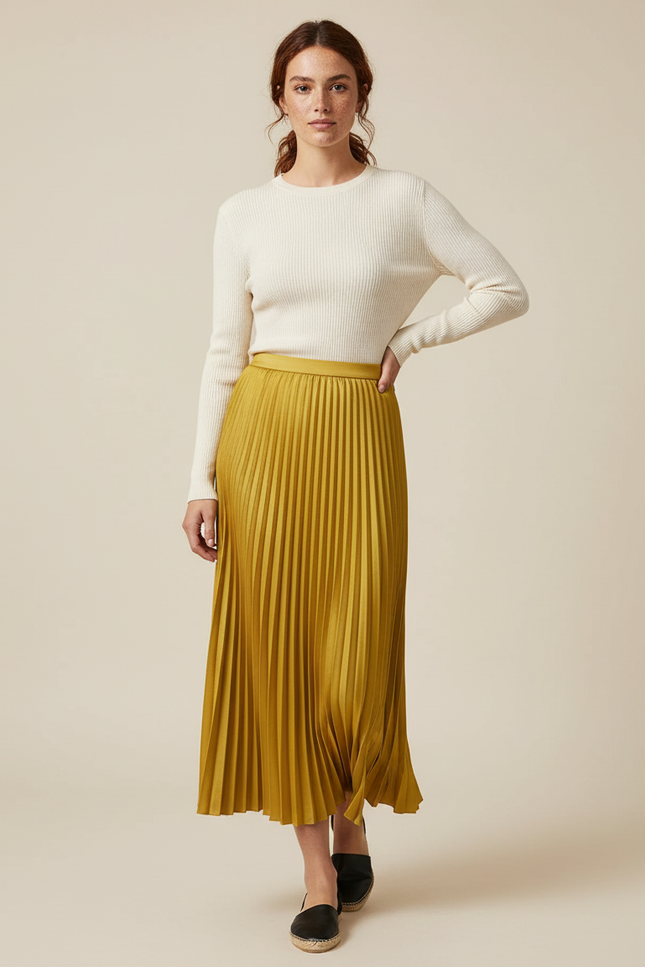 Jupe Plissée jaune moutarde longue élégante
