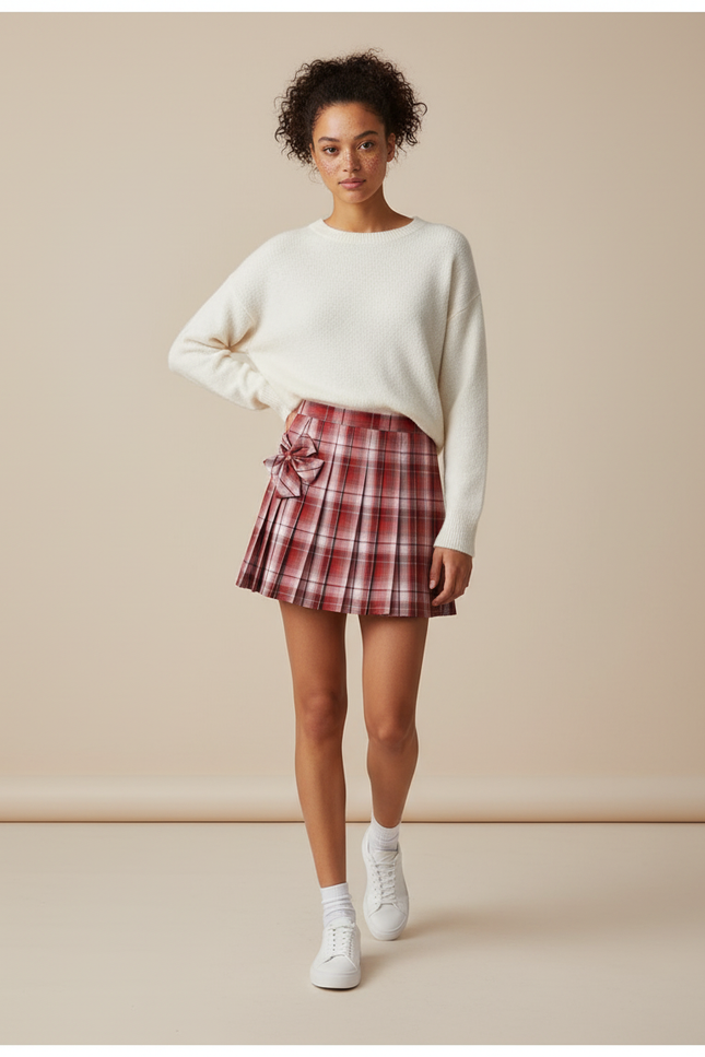 Jupe Plissée écossaise nœud chic