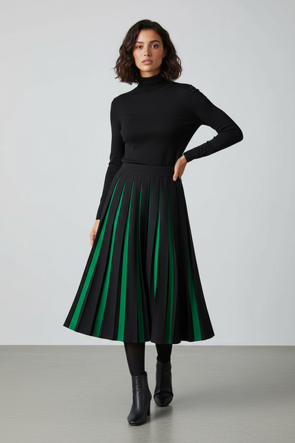 Jupe Plissée tricotée noir vert chic