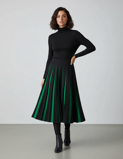 Jupe Plissée tricotée noir vert chic