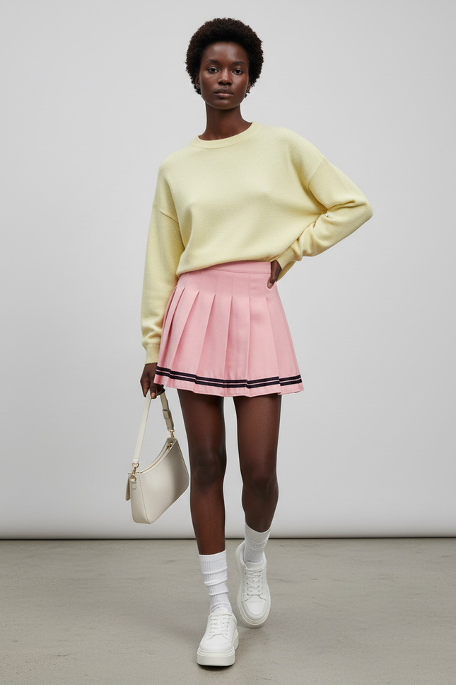 Jupe Plissée rose à bandes preppy