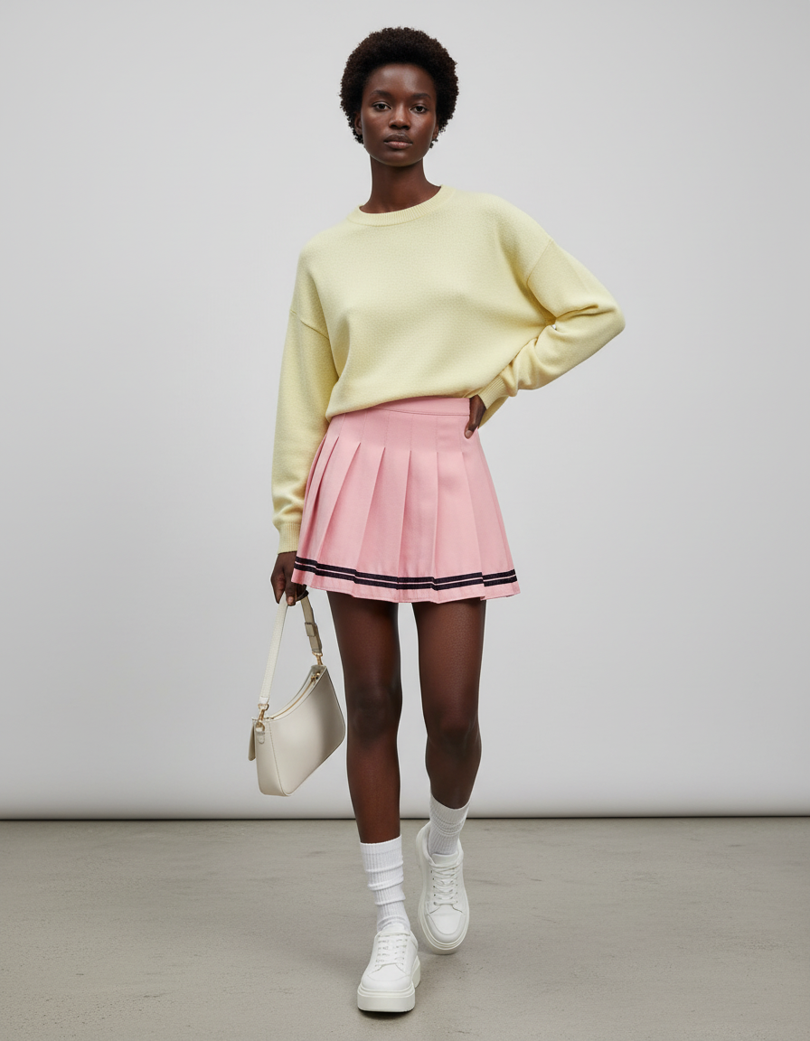 Jupe Plissée rose à bandes preppy