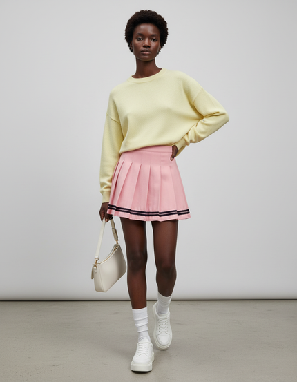 Jupe Plissée rose à bandes preppy