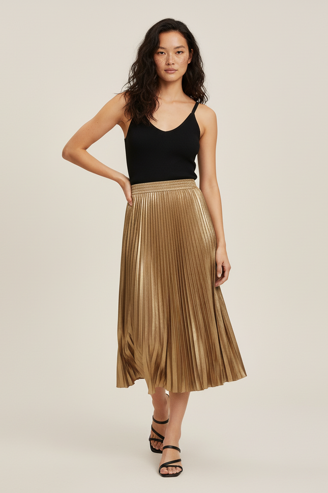 jupe longue plissée dorée