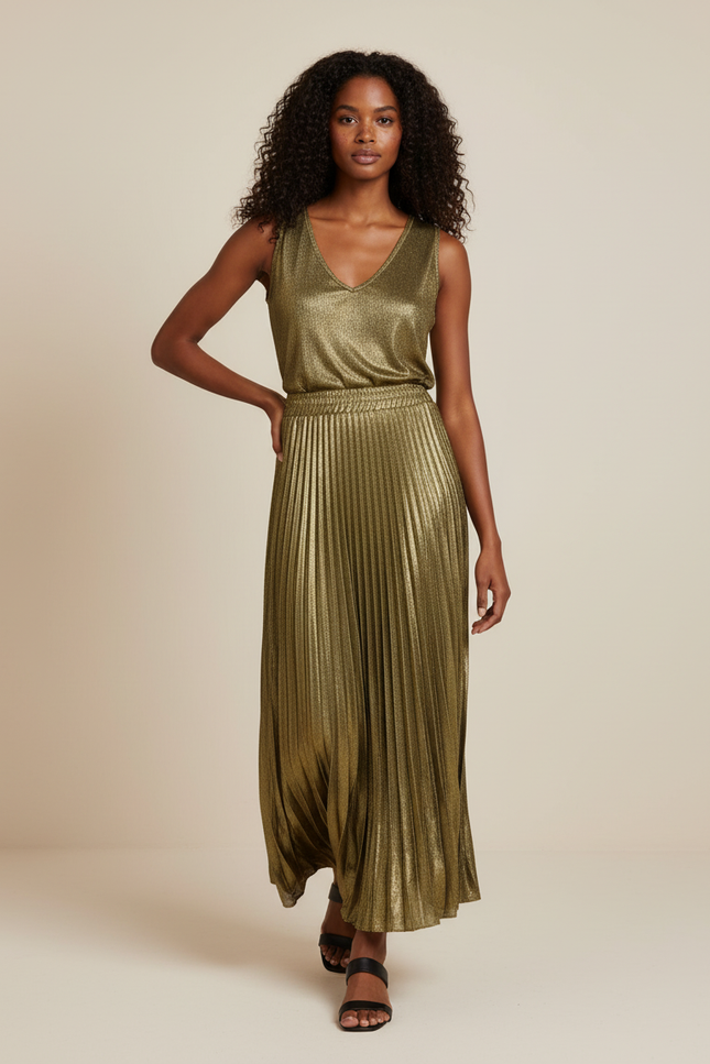 Jupe Plissée dorée métallisée chic