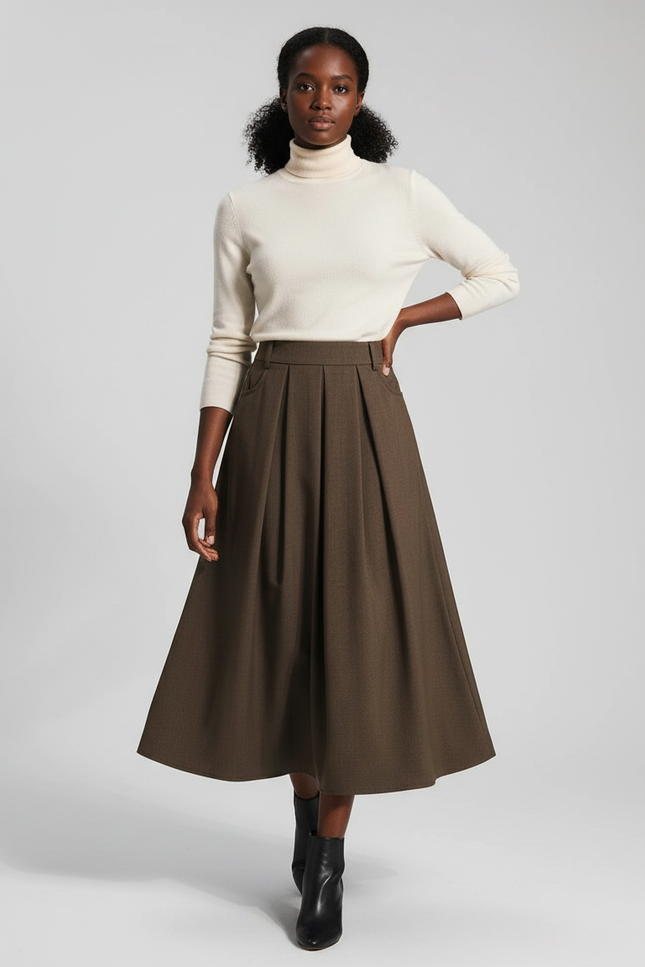 Jupe Plissée Kaki Évasée Élégante