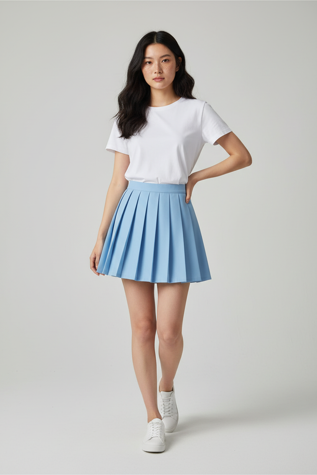 Jupe Plissée bleu clair évasée chic