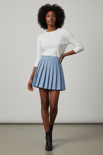 Jupe Plissée Bleu ciel Mini Chic