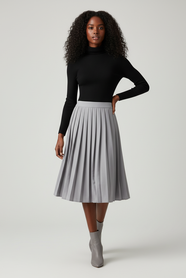 Jupe Plissée gris taille haute chic