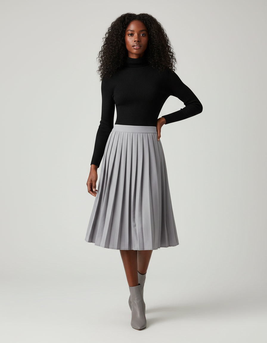Jupe Plissée gris taille haute chic