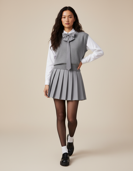 Jupe Plissée grise mini élégante raffinée