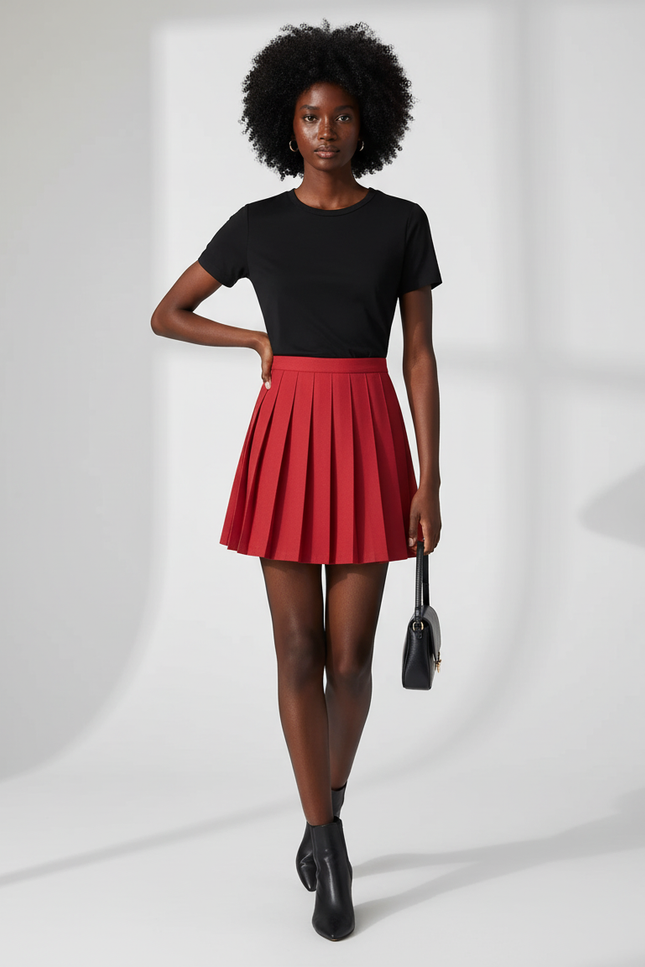 Jupe Plissée rouge mini chic raffinée