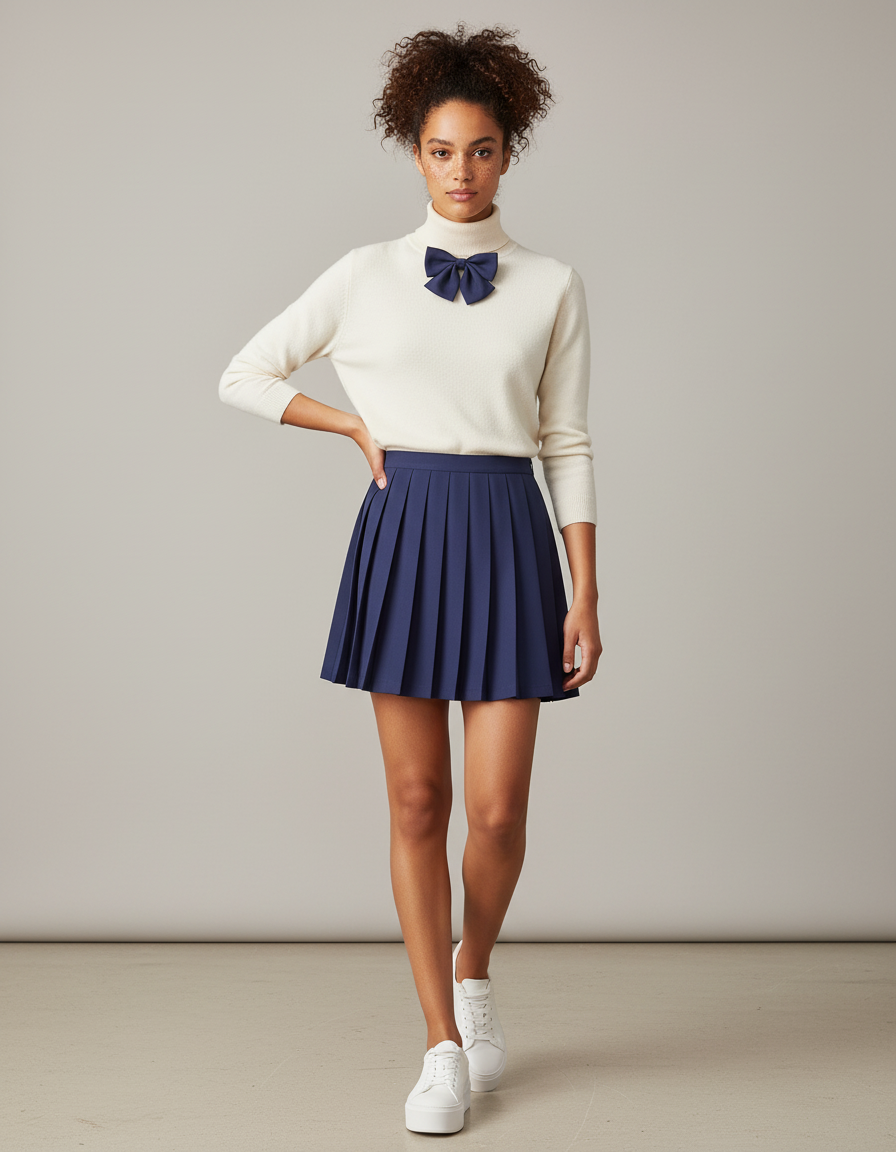 Jupe Plissée bleu marine mini chic