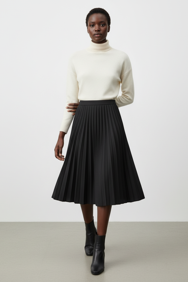 Jupe Plissée Noire Midi Élégante raffinée