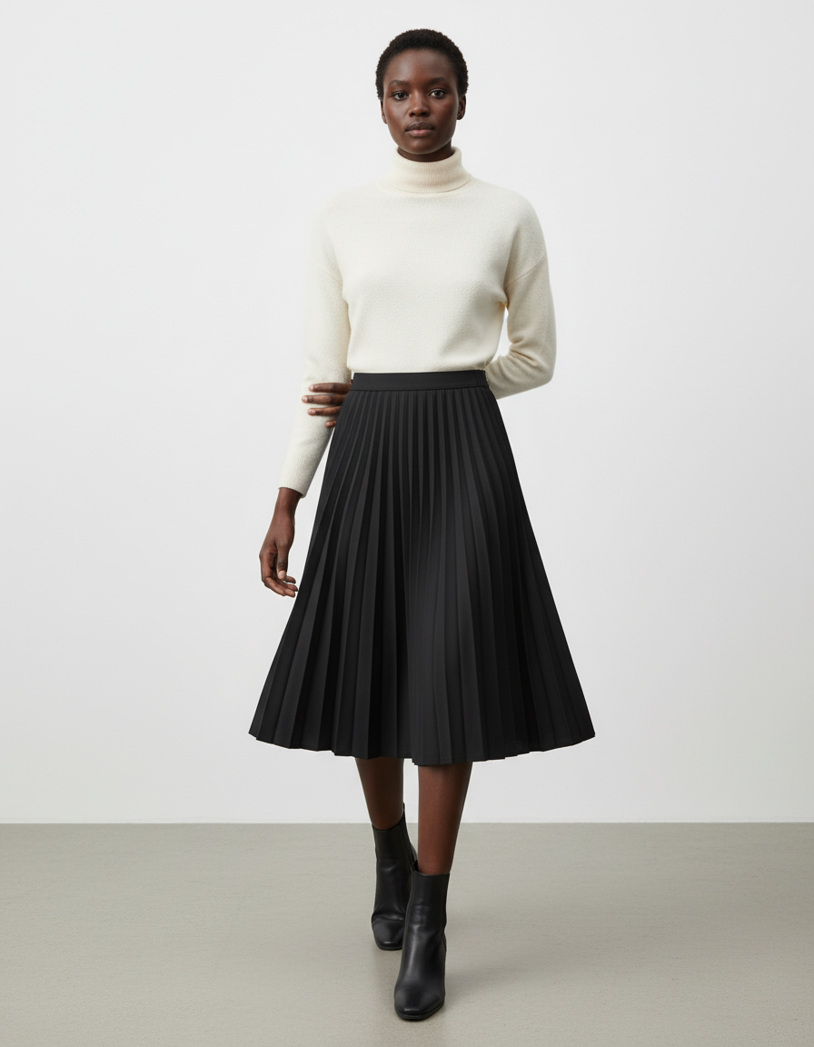 Jupe Plissée Noire Midi Élégante raffinée