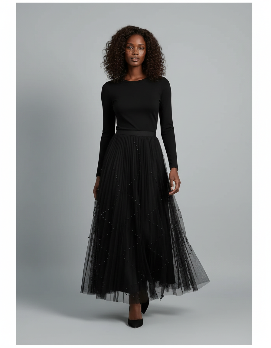 jupe plissée voile noir