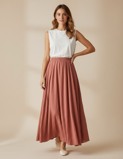Jupe Plissée Terracotta Douce Fluide