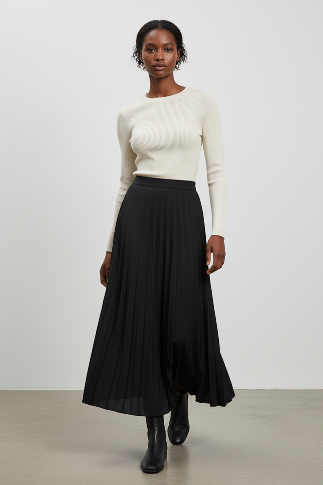 jupe plissée noire satin