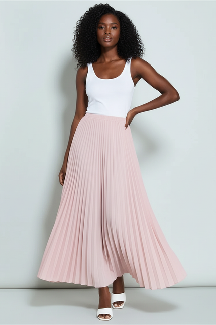Jupe Plissée Rose pâle longue fluide
