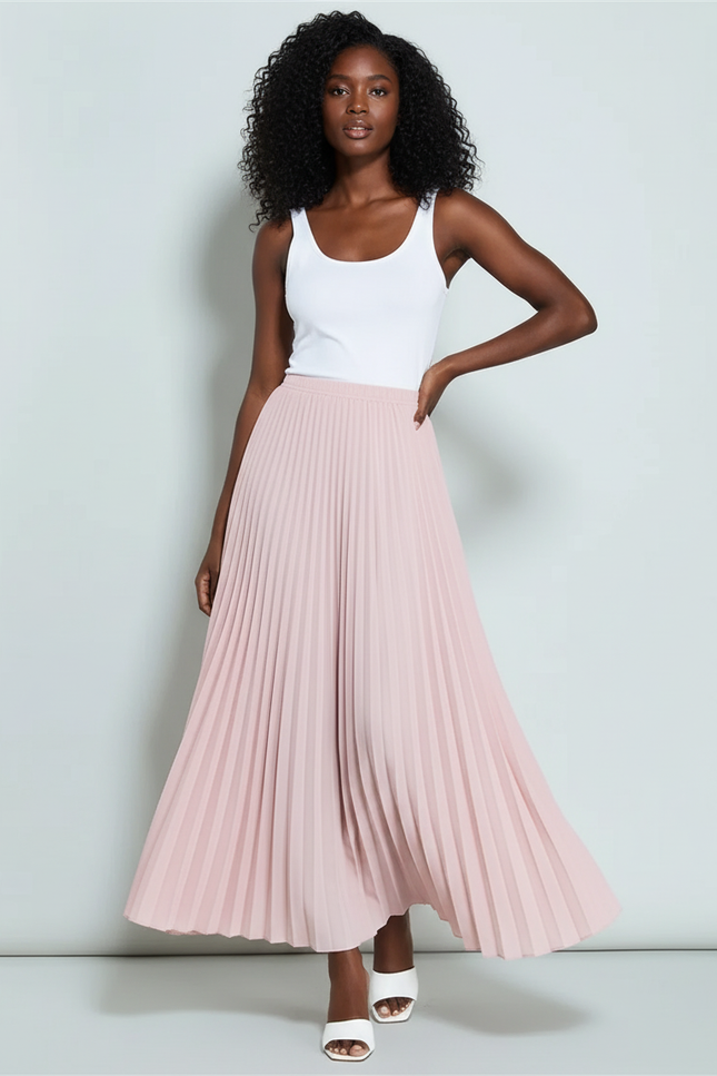 Jupe Plissée Rose pâle longue fluide