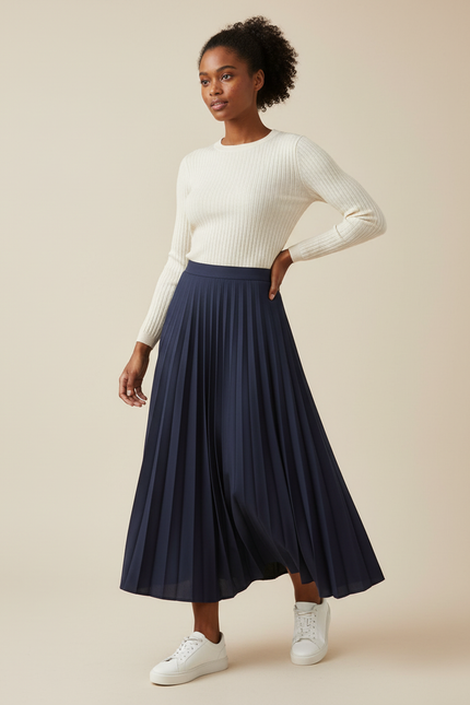 Jupe Plissée bleue marine taille haute élégante