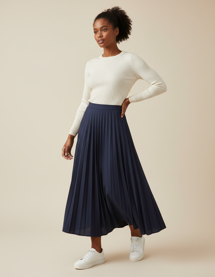 Jupe Plissée bleue marine taille haute élégante