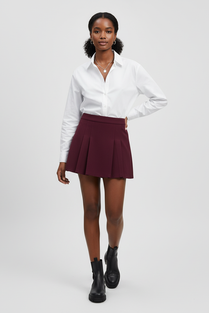 Jupe Plissée bordeaux mini chic raffinée