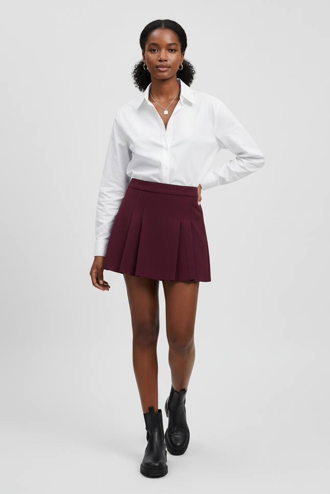 Jupe Plissée bordeaux mini chic raffinée