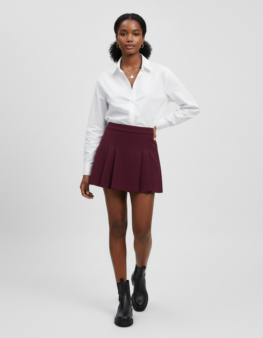 Jupe Plissée bordeaux mini chic raffinée