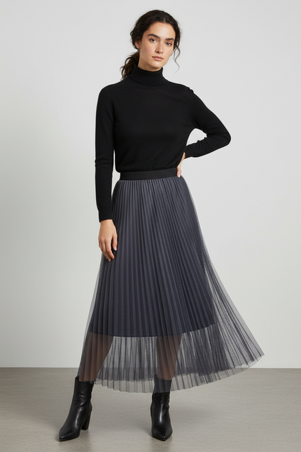 jupe plissée longue transparente