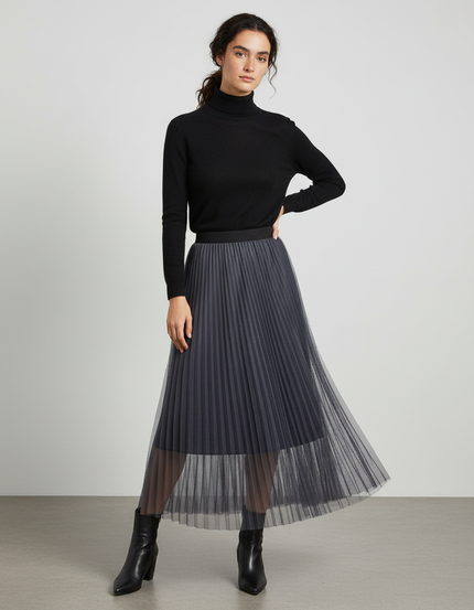 jupe plissée longue transparente